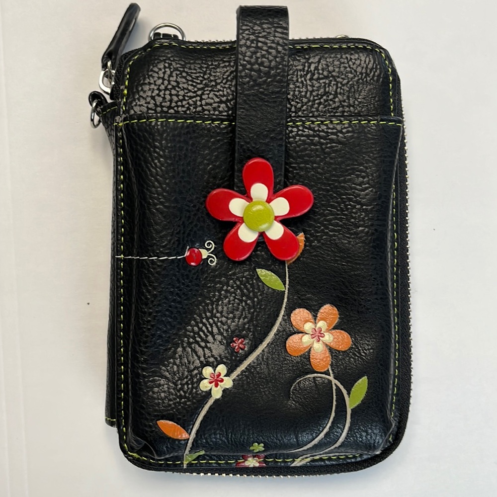 ESPE bag, black with red and orange flowers. Vegan